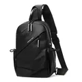 Sac à bandoulière étanche pour hommes en tissu technique avec port USB et grande capacité - Noir