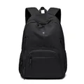 Minimalist black waterproof nylon backpack with silver logo and spacious compartments - Black