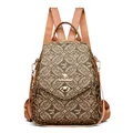 Classic coffee brown printed backpack for women with vintage floral pattern and gold lock - ML Brown