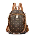 Vintage dark brown printed PVC backpack with diamond pattern and golden logo - Grass Brown