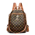 Vintage monogram backpack for women in coffee brown finish with front zip pocket - Flower Brown