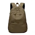 Waterdichte donkerkhaki nylon rugzak met ritszakken en rond logo voor studenten - Legergroen