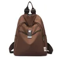 Classic brown nylon anti-theft backpack with silver metal buckle and flap design - Brown