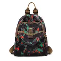 Mini backpack with red and green floral print on black canvas and a metal lock - Red Green Flower