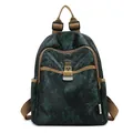 Dark green backpack with vintage floral and bamboo print and brown straps - Small Green Bamboo