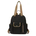 British style waterproof backpack in black and khaki with metal buckles and side pockets - Black