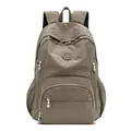 Brown high-density nylon casual backpack with multi-zipper pockets and round logo detail - Grey Purple