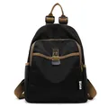 Black nylon backpack with khaki contrast straps and vintage gold metal buckle detail - Black