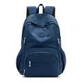 Sac à dos en nylon bleu foncé minimaliste avec plusieurs poches zippées et logo - Bleu foncé
