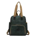 Dark green backpack with elegant cyan bamboo and plum print plus khaki canvas straps - Dark Green