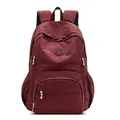 Sac à dos imperméable en tissu lavé bordeaux avec plusieurs poches fonctionnelles - Rouge