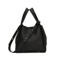 Elegante bolso de hombro tipo cubo en cuero negro con remaches dorados y asas - Negro