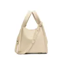 Creamy white lychee texture bucket bag with adjustable strap and golden logo detail - White