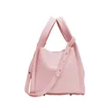 Litchi pattern bucket bag in light pink with adjustable strap and dual handles - Pink