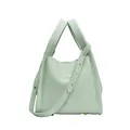 Mint green pebble leather bucket bag with top handles and adjustable strap - Green