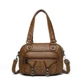 Sac à main vintage en cuir lavé marron avec rivets et détails en cuir tressé chic - Style Moto (838-4) / Marron