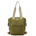 Waterproof nylon backpack in army green with large front pocket and top handles - Green
