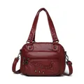Vintage wine red motorcycle bag with braided leather straps and metallic rivets - Woven Heart Style (838-3) / Red