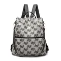 Grey woven texture anti-theft backpack for women with black JADE letter print design - Letter Print Style / Beige Grey