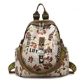 Zaino bianco sporco con stampa floreale arancione vintage e tracolla larga rimovibile - Magnolia Bianca
