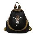 Sac à dos classique en nylon noir avec sangles brunes et pendentif sourire blanc - Noir