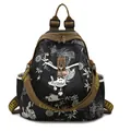 Sac à dos en nylon noir avec motif koi blanc, sangles brunes et pendentif simple - Poisson rouge