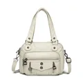 Off-white washed leather motorcycle bag with rivets and crossbody strap - Rivet Flap Style (838-2) / Off-white