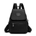 Black casual waterproof nylon backpack for women with front zipper pocket and top flap - Black