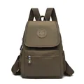 Waterproof washed leather backpack for women in deep khaki with large capacity and logo - Army Green