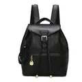 Black quilted leather backpack with drawstring closure and golden smiley charm - Black