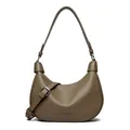 Brown leather crescent hobo bag with pebble texture and adjustable crossbody strap - Gray