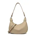 Elegant beige crescent hobo bag in lychee pattern leather with adjustable strap - Light Khaki