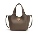 Taupe Handtasche aus Leder mit Litschimuster, Metalllogo und Schultergurt für Damen - Grau