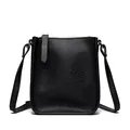 Compact black litchi grain leather crossbody phone bag with gold hardware and strap - Black