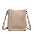 Minimalist beige pebble leather crossbody bag with elegant gold hardware and top zipper - Khaki