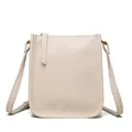 Minimalist beige pebble leather vertical crossbody cell phone bag with gold hardware - Off White