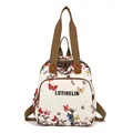 Vintage floral backpack with colorful butterfly prints and large capacity for travel - White