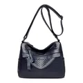 Quilted navy blue leather crossbody bag for women with adjustable shoulder strap - Blue