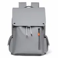 Dark grey waterproof business backpack with orange accents and metal buckle strap - Gray