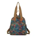 Vintage floral backpack in dark teal with orange berry patterns and adjustable straps - Blue