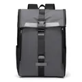 Sac à dos d'affaires gris et noir imperméable avec rabat à boucle pour le quotidien - Gris