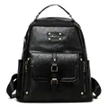 Mochila motera vintage negra para mujer en cuero encerado con remaches dorados - Negro