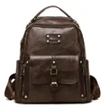 Mochila de moto retro marrón oscuro en cuero encerado con detalles de remaches chic - Marrón