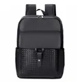 Business backpack in black woven leather with a textured pebble grain finish - Criss-Cross Woven Patchwork (Style 1)