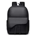 Black woven leather business backpack with saddle flap and lychee texture - Woven Saddle Flap Bag (Style 2)