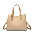 Chic light khaki litchi grain leather handbag with gold kangaroo logo and shoulder strap - Apricot