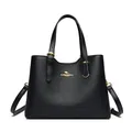 Classic black pebbled leather tote bag with golden kangaroo logo and crossbody strap - Black