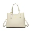 Beige lychee pattern cowhide tote bag with golden kangaroo logo and adjustable strap - White