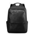 Mochila de negocios de cuero negro con textura de lichi y bolsillo frontal con cremallera - Negro