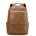 Mochila de negocios en cuero marrón oscuro con textura de lichi y bolsillos de cremallera - Caqui